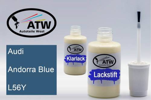 Audi, Andorra Blue, L56Y: 20ml Lackstift + 20ml Klarlack - Set, von ATW Autoteile West.